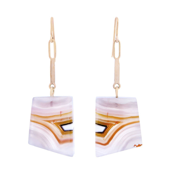 Art Deco Gold Filled Agate Dangle Earrings