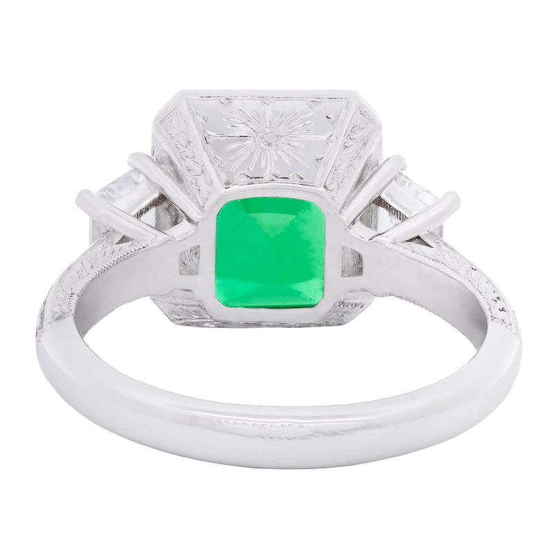 Art Deco Platinum GIA Emerald & Diamond Engagement Ring 3.90ct