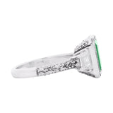 Art Deco Platinum GIA Emerald & Diamond Engagement Ring 3.90ct