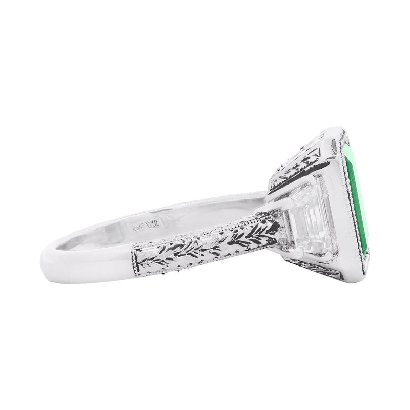 Art Deco Platinum GIA Emerald & Diamond Engagement Ring 3.90ct