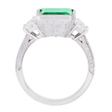 Art Deco Platinum GIA Emerald & Diamond Engagement Ring 3.90ct