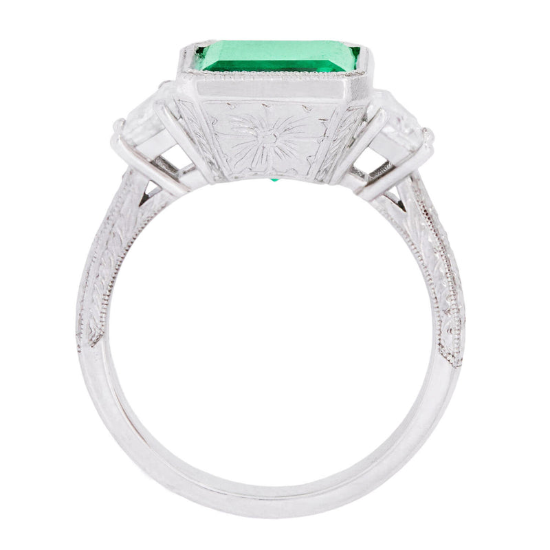 Art Deco Platinum GIA Emerald & Diamond Engagement Ring 3.90ct