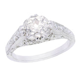 Art Deco Platinum Cushion Cut Diamond Engagement Ring 1.39ctw
