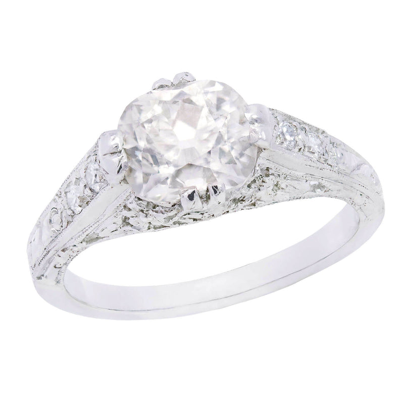 Art Deco Platinum Cushion Cut Diamond Engagement Ring 1.39ctw