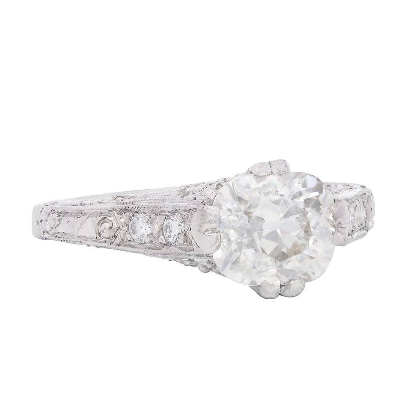 Art Deco Platinum Cushion Cut Diamond Engagement Ring 1.39ctw