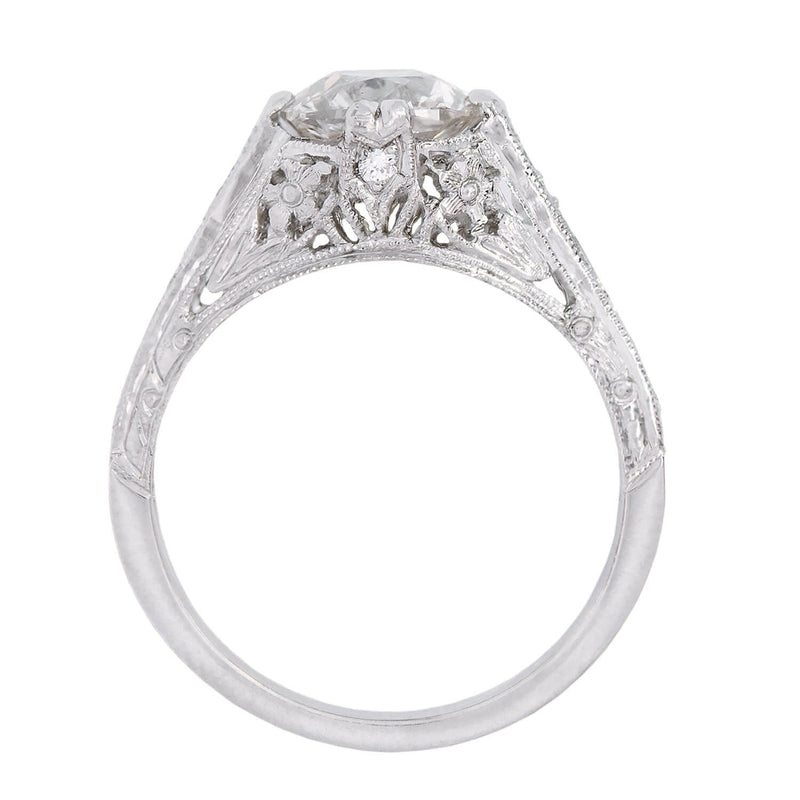 Art Deco Platinum Cushion Cut Diamond Engagement Ring 1.39ctw