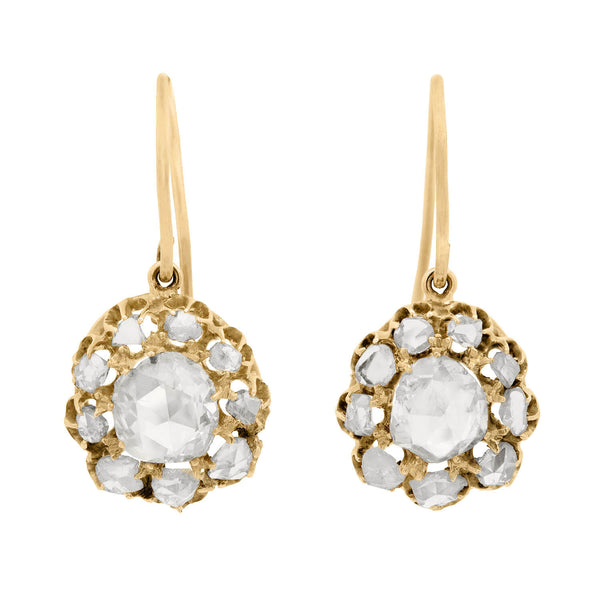 Victorian 14k Diamond Cluster Dangle Earrings 3.30ctw