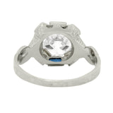 Art Deco 20k Sapphire Diamond Engagement Ring 1.97ct