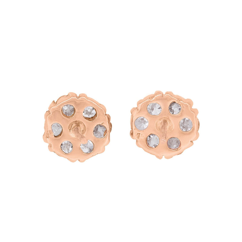 Victorian 14k Diamond Flower Cluster Stud Earrings 1ctw