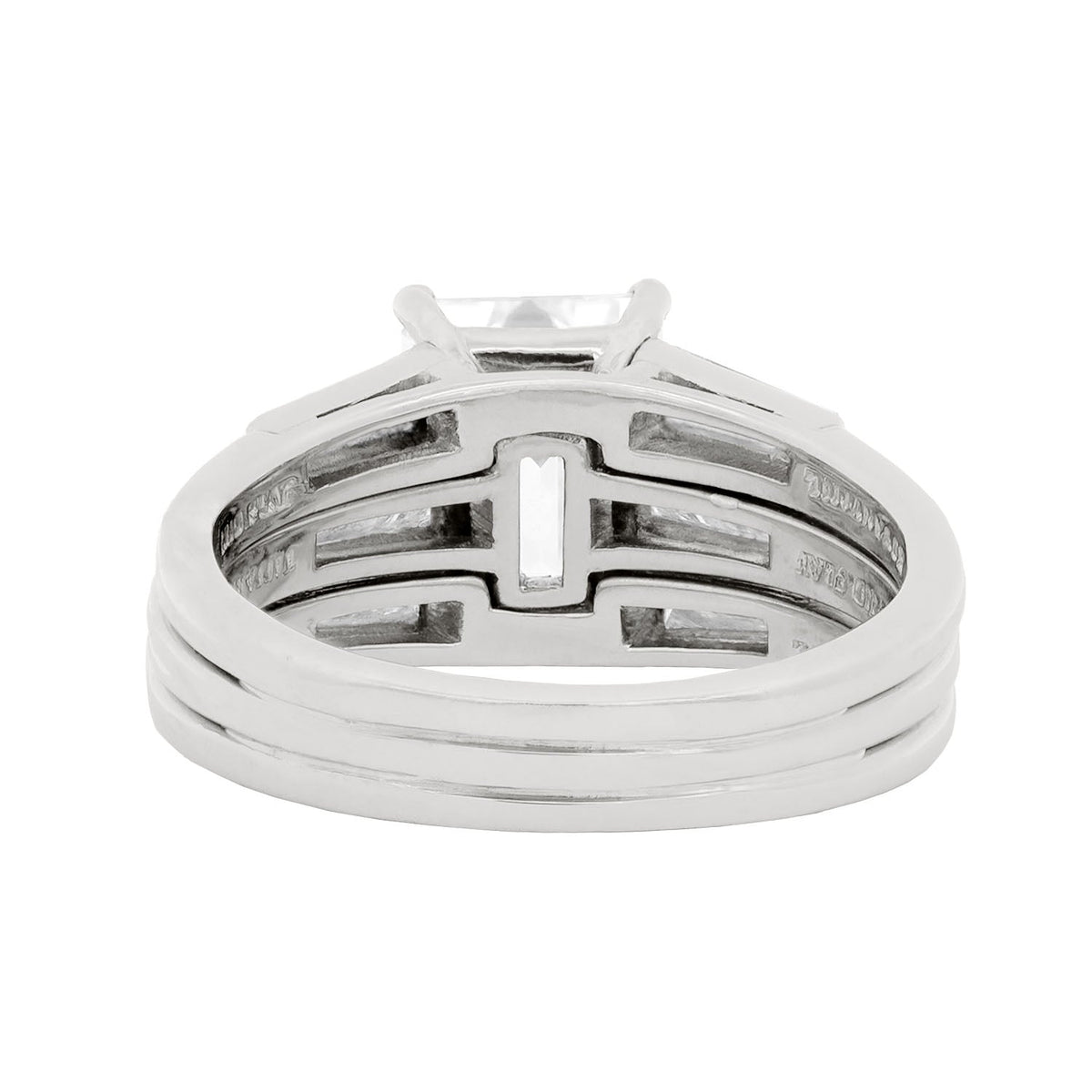 TIFFANY & CO Retro Platinum GIA Emerald Cut Diamond Engagement Ring 3.03ctw