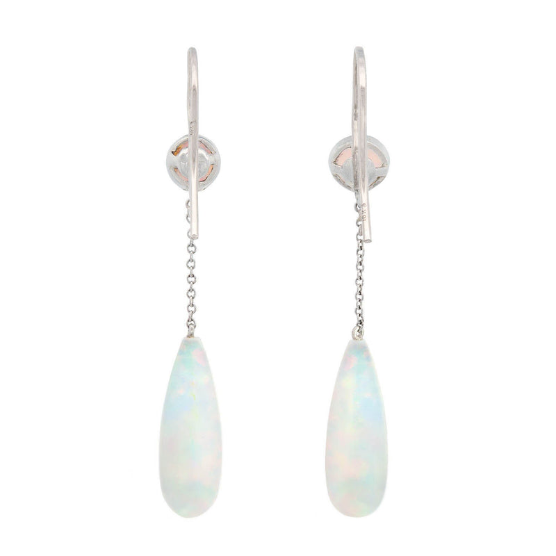 Art Deco 18k White Gold Opal Dangle Earrings