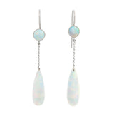Art Deco 18k White Gold Opal Dangle Earrings