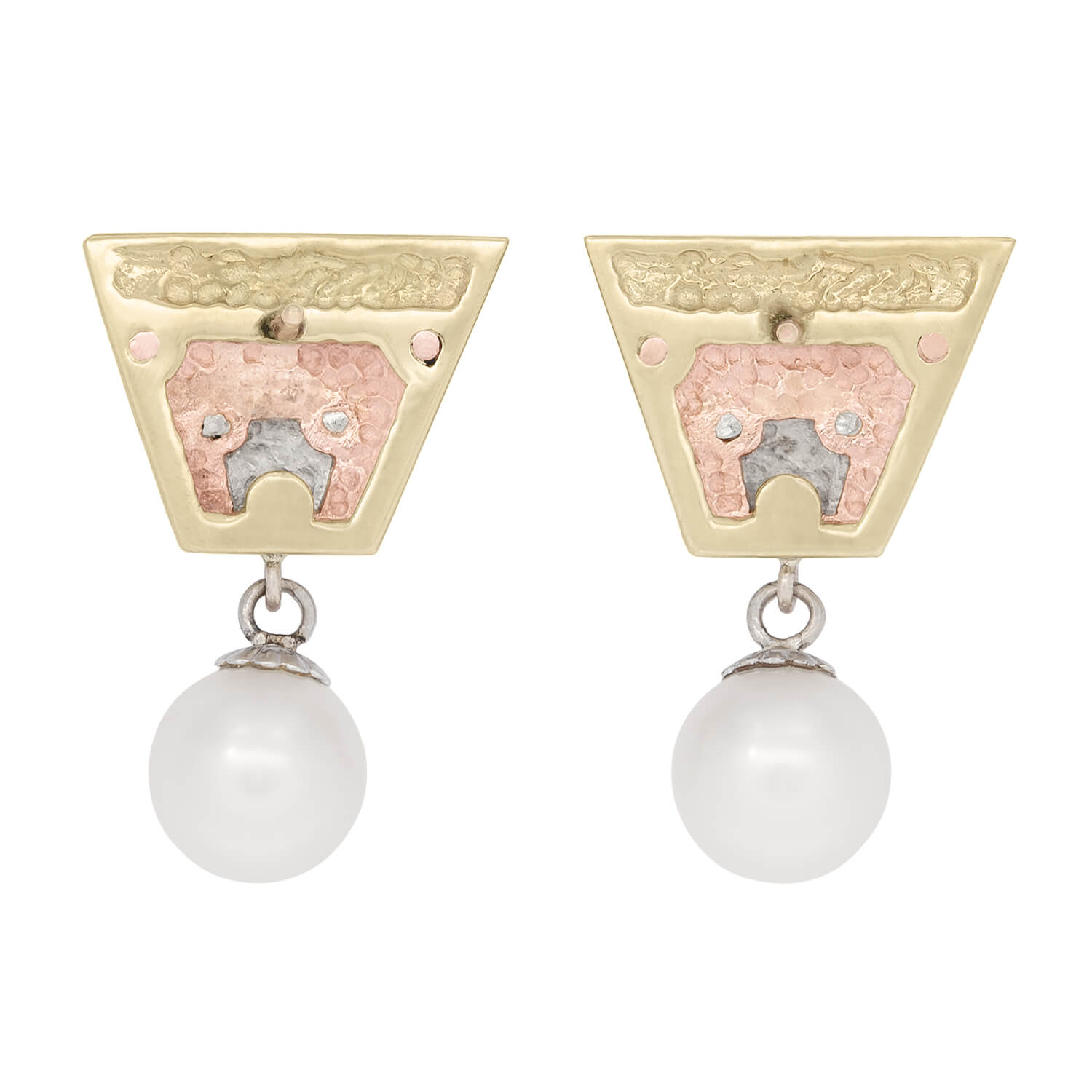 Vintage 14k Tri Color Cult Pearl Earrings