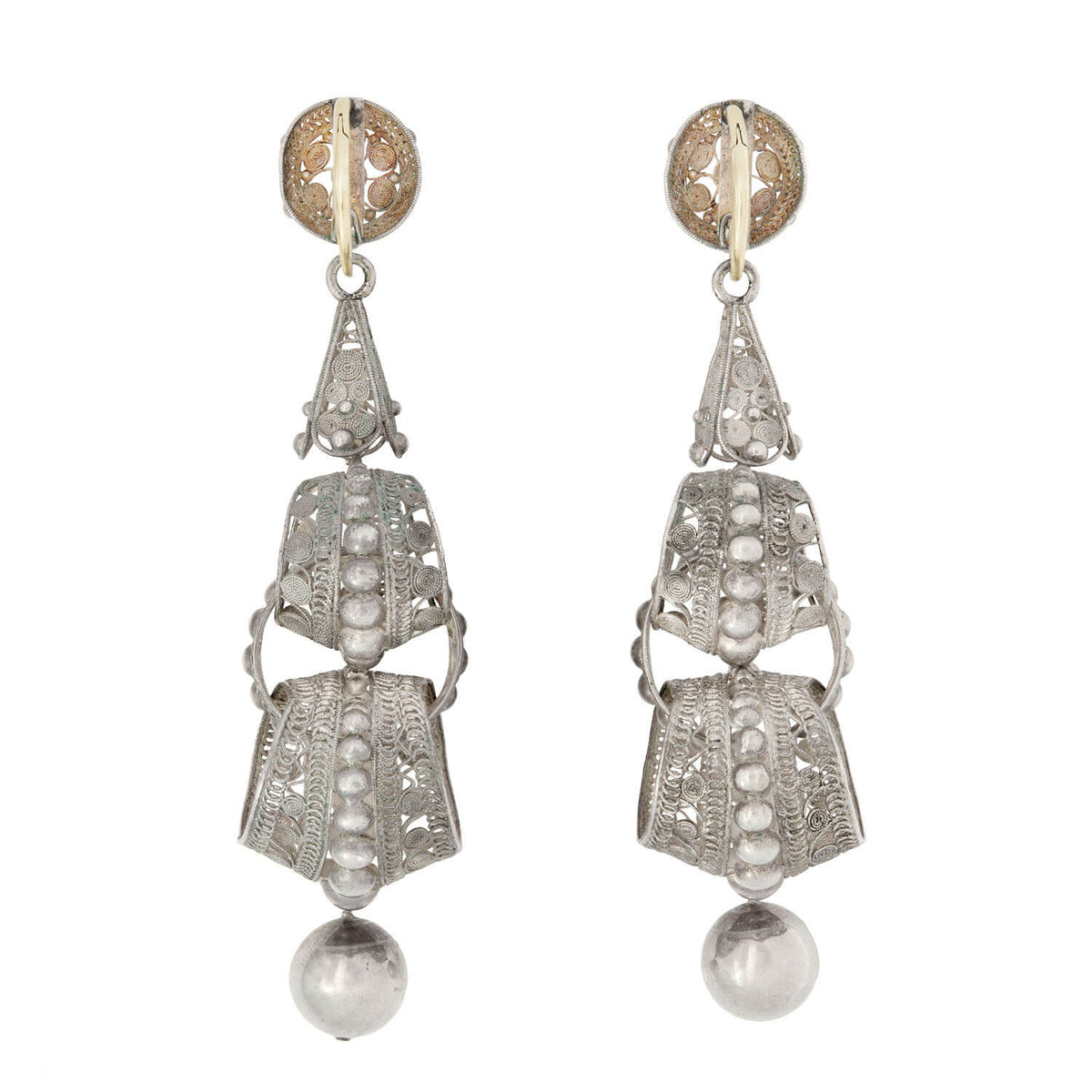 Victorian Silver Italian Cannetille Filigree Wirework Day/Night Earrings