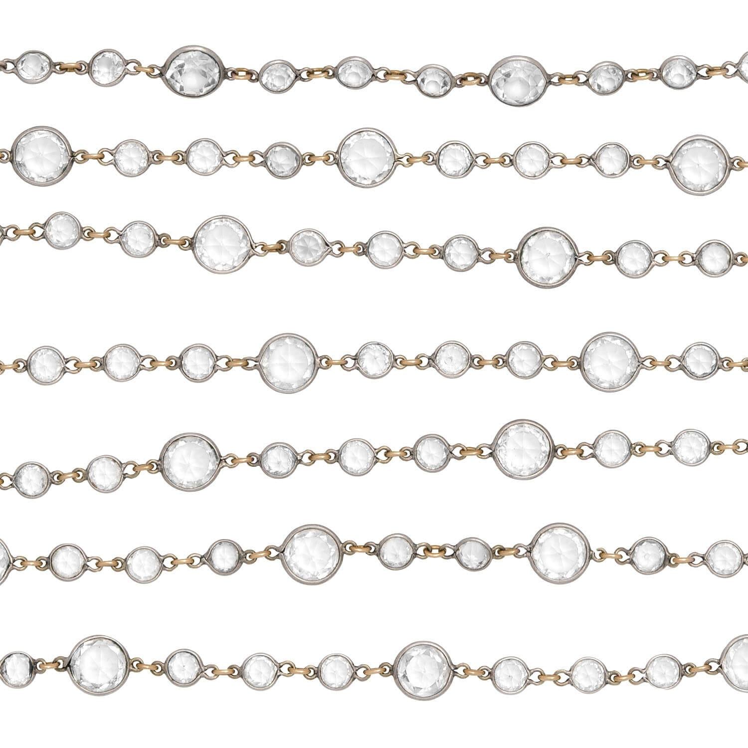 Early Art Deco 15k/Sterling Silver Rock Quartz Crystal Chain Necklace