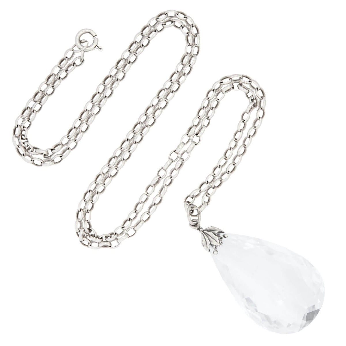 Arts and Crafts Rock Sterling Silver and Rock Quartz Crystal Teardrop Pear Penda