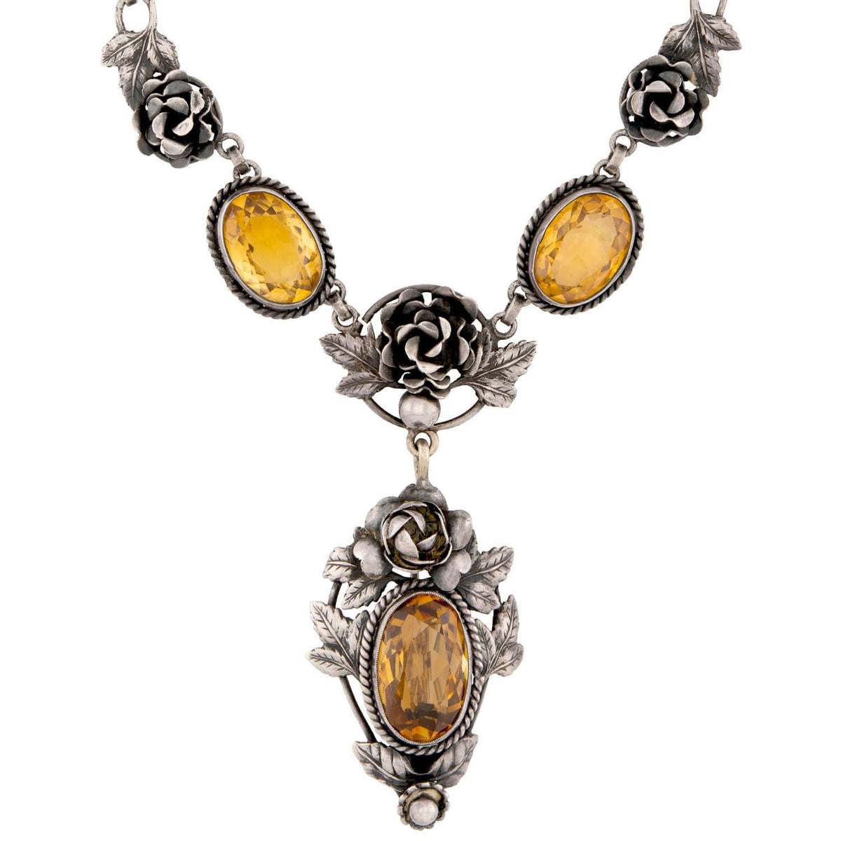 PERUZZI Art Nouveau Sterling Silver Citrine Floral Necklace