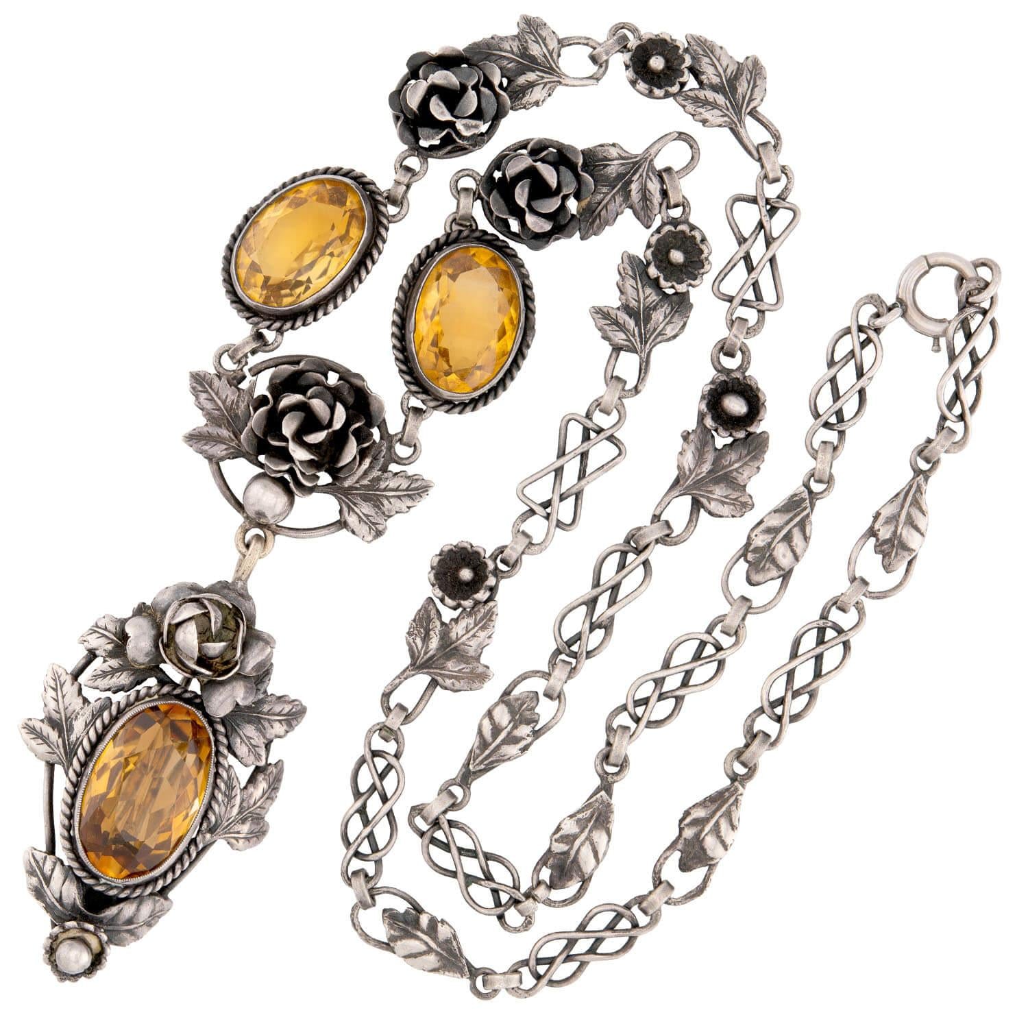PERUZZI Art Nouveau Sterling Silver Citrine Floral Necklace