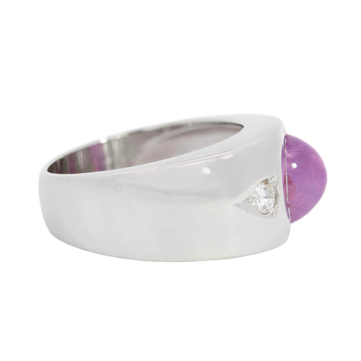 Estate 14k White Gold Pink Star Sapphire and Diamond Flush Mount Ring