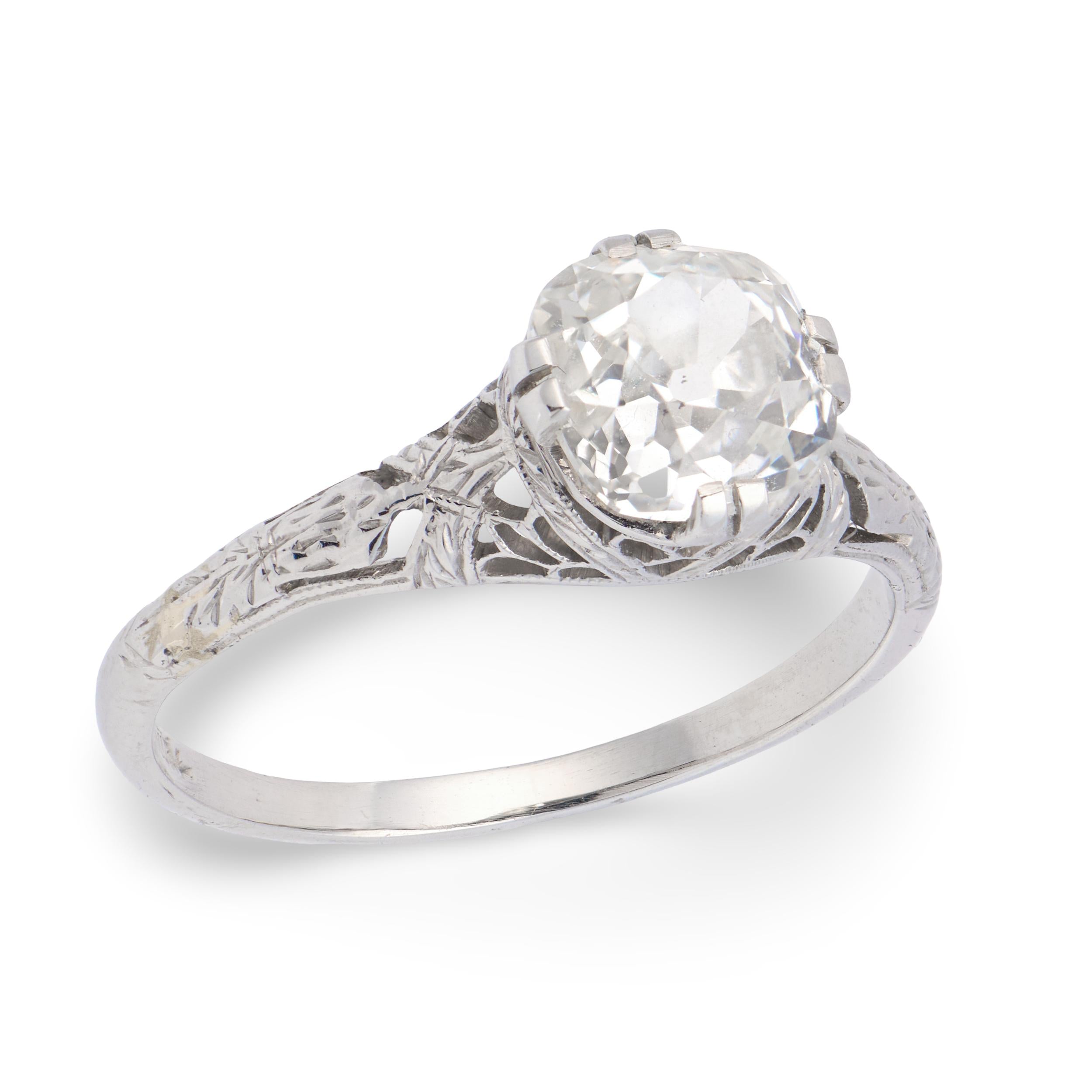 Art Deco Platinum GIA Diamond Engagement Ring 1.50ct.