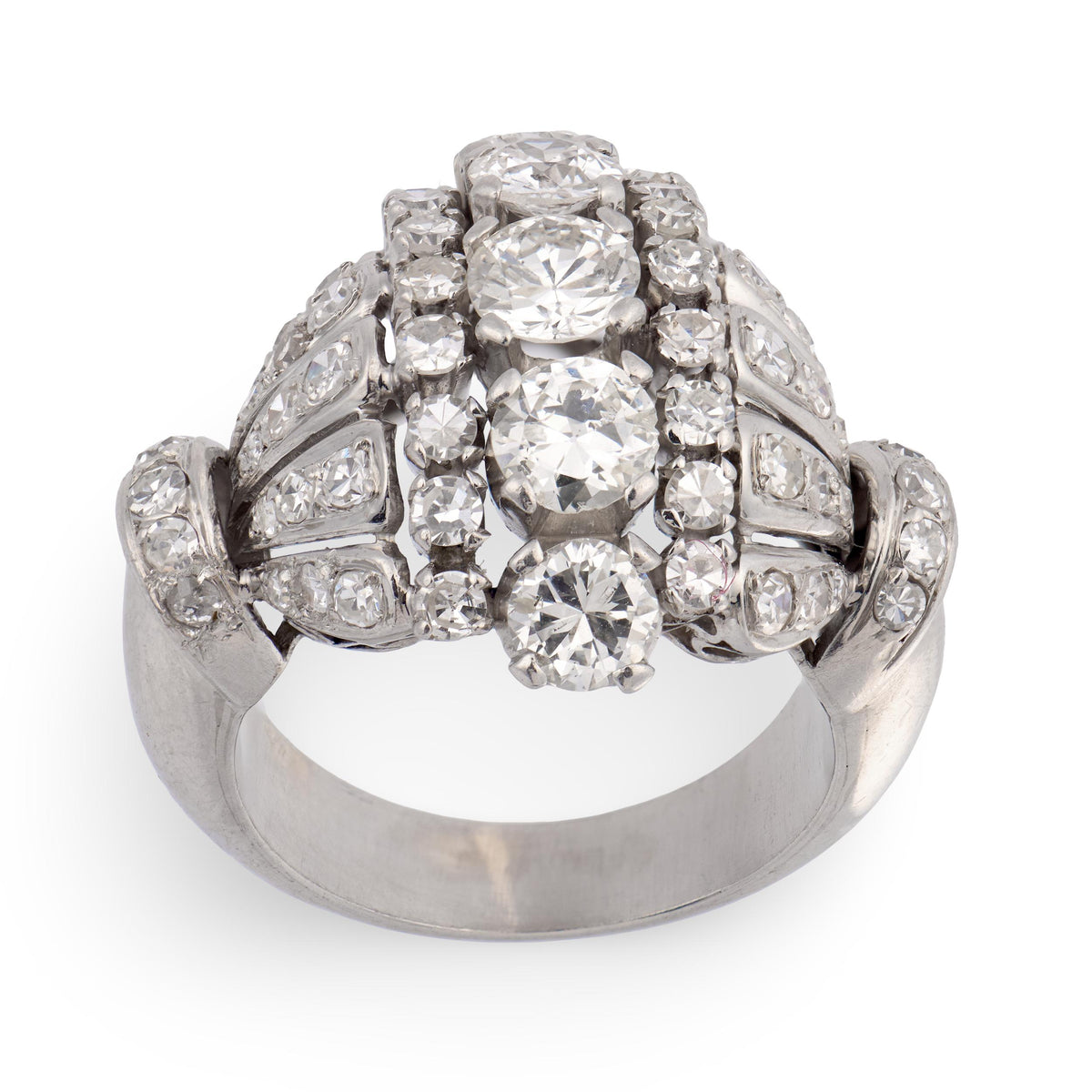 Retro Platinum Diamond Statement Ring