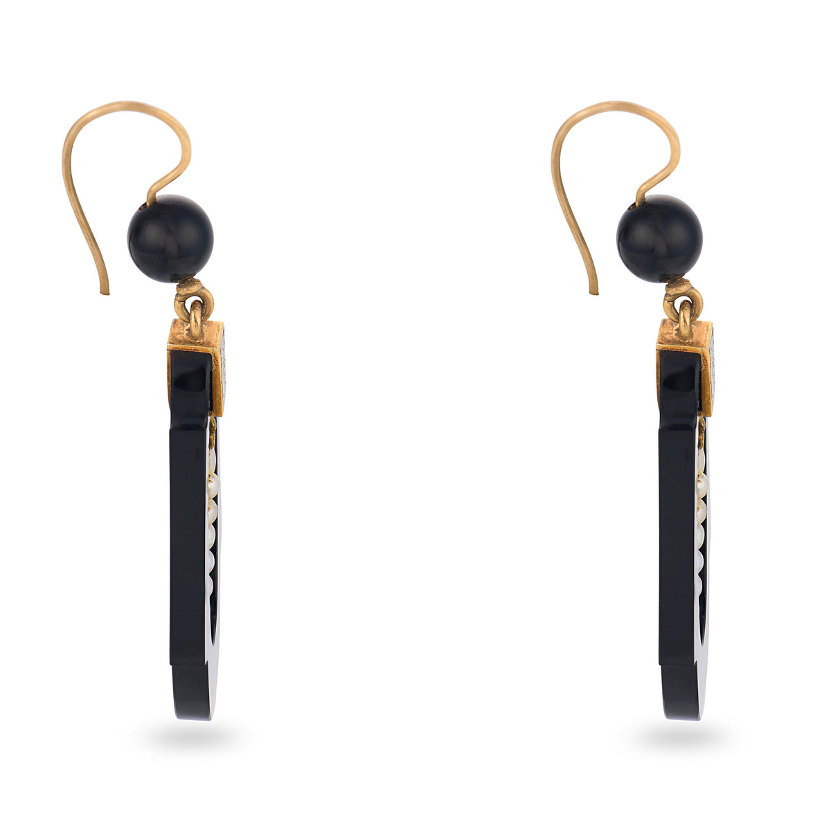 Victorian 14k Onyx, Pearl, & Enamel Dangle Earrings