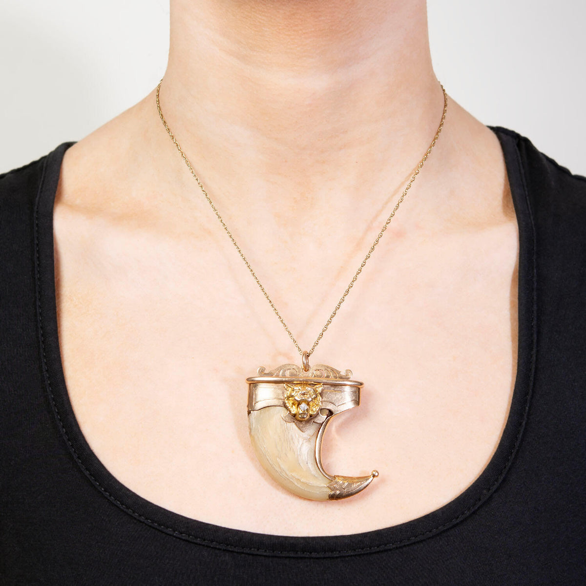 Victorian 14k Diamond Tiger Claw Pendant