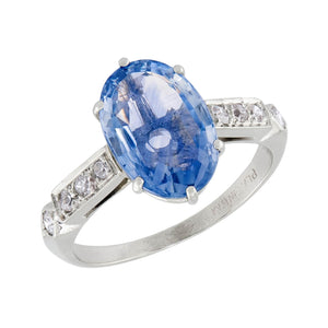 Art Deco Platinum GIA Ceylon Sapphire & Diamond Ring