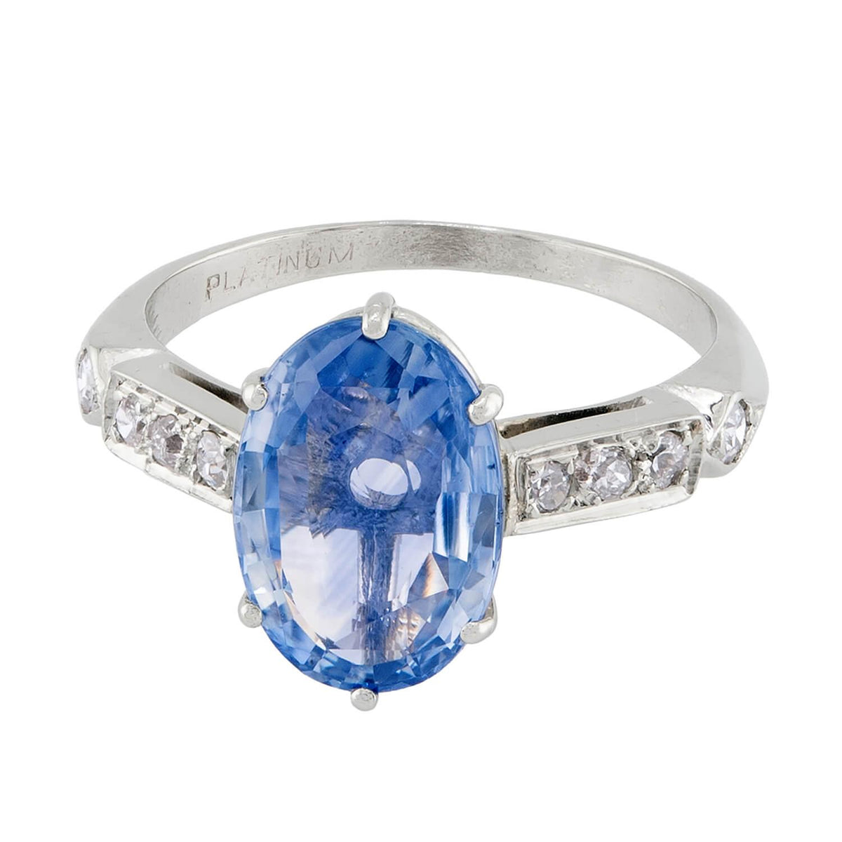 Art Deco Platinum GIA Ceylon Sapphire & Diamond Ring