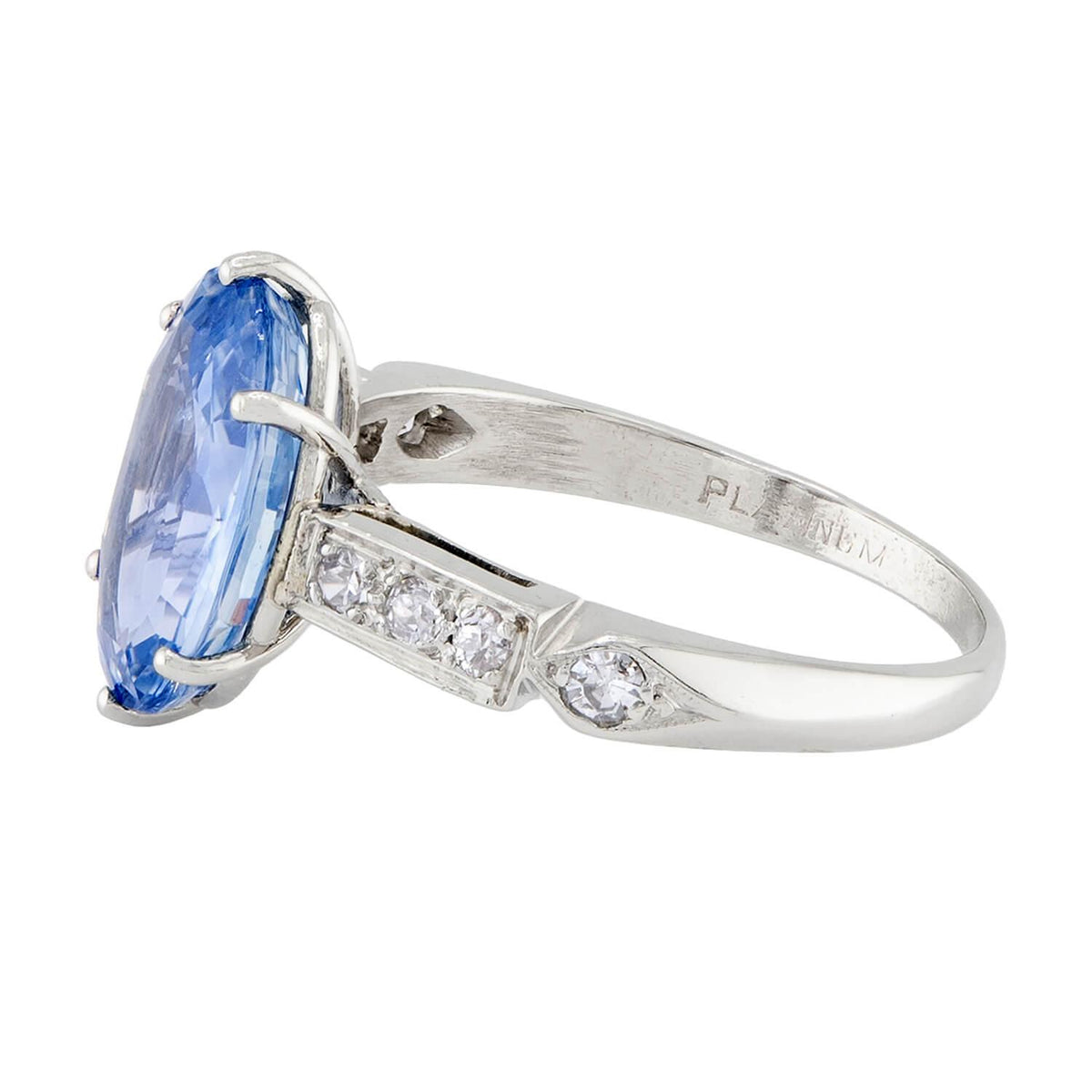 Art Deco Platinum GIA Ceylon Sapphire & Diamond Ring