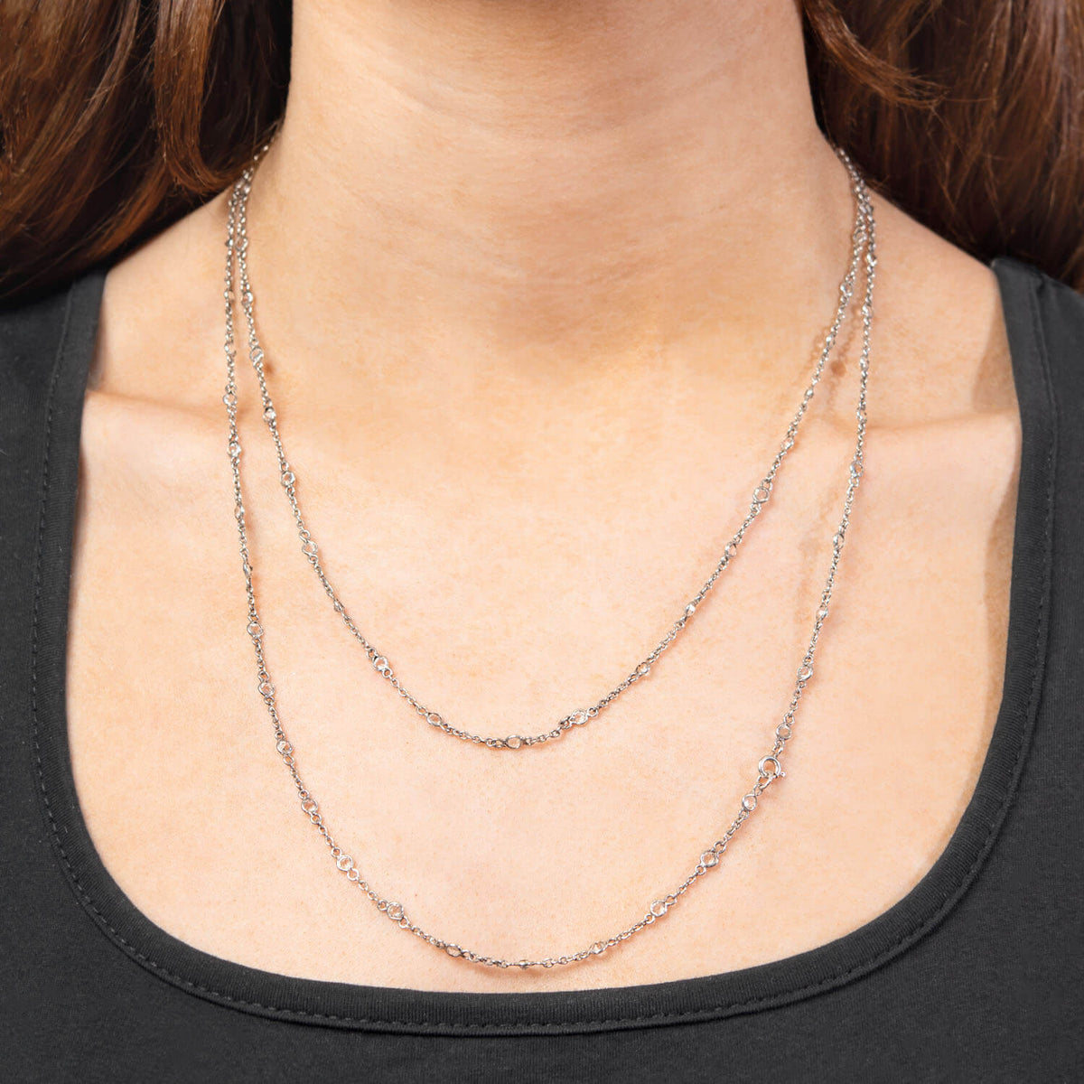 Art Deco Sterling Silver Rock Quartz Crystal "Diamonds-by-the-Yard" Chain