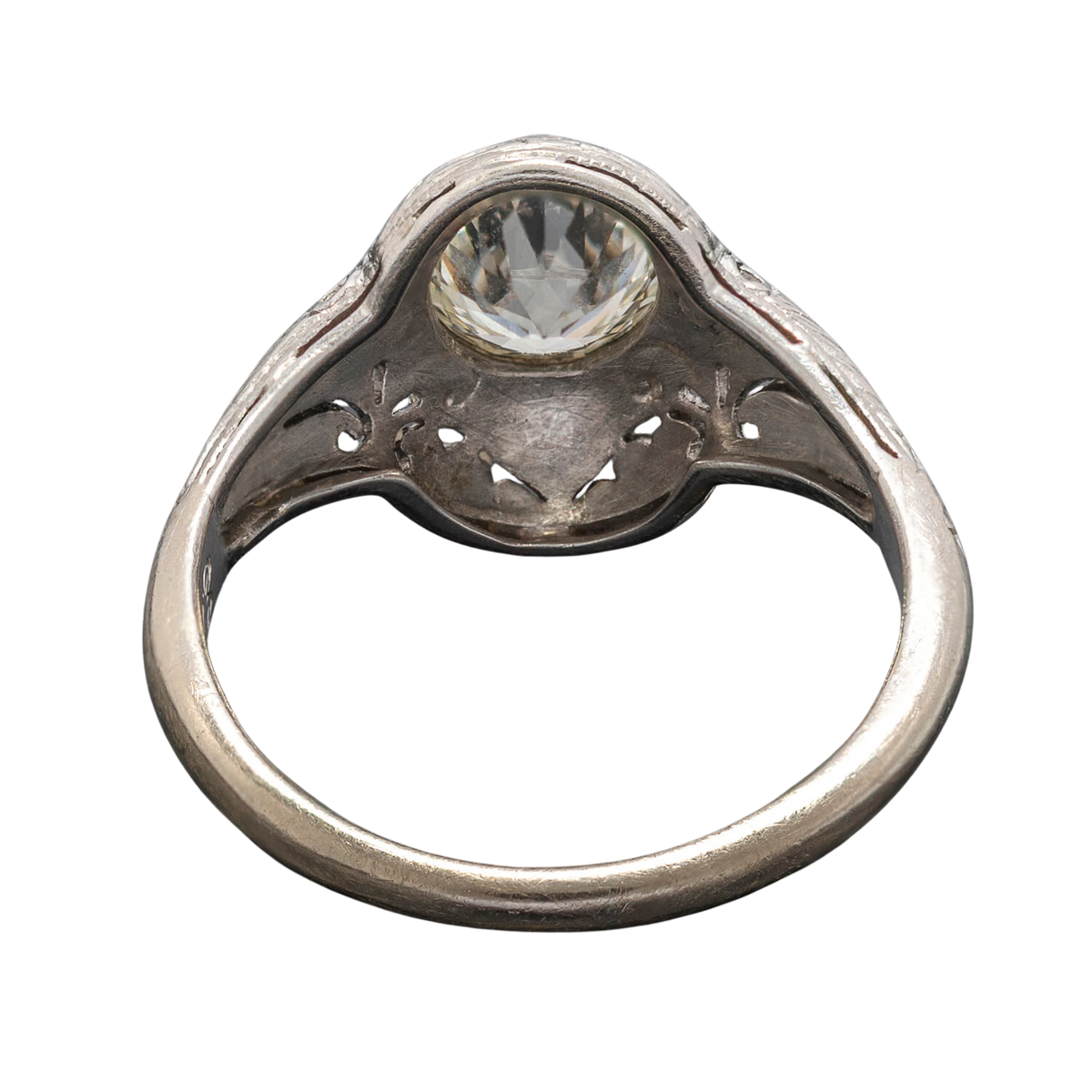 Edwardian 14kt White Gold + Old European Cut Diamond Engagement Ring 1.18ctw