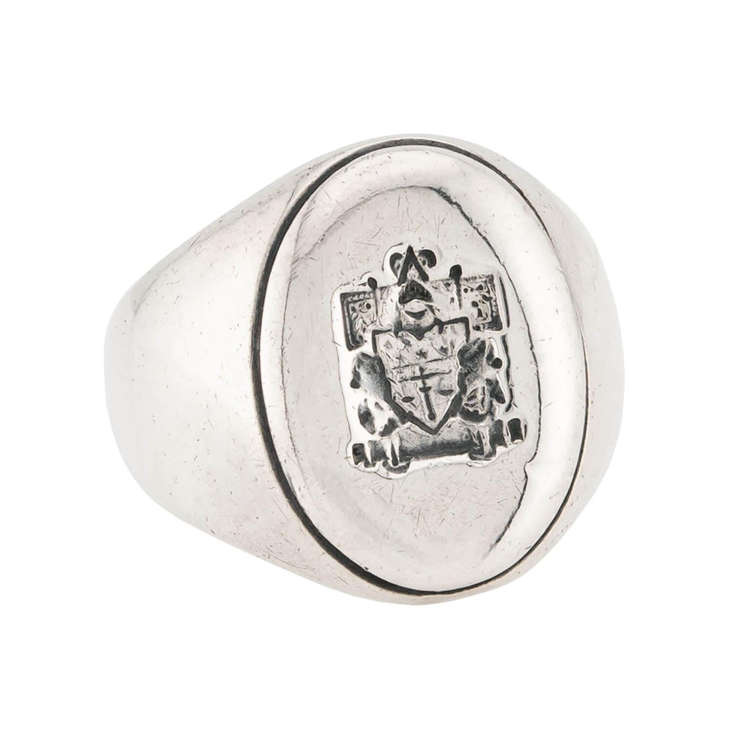Victorian Sterling Silver Crest Signet Ring