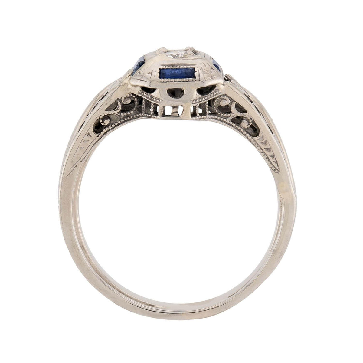 Art Deco 18k Diamond and Sapphire Engagement Ring Set