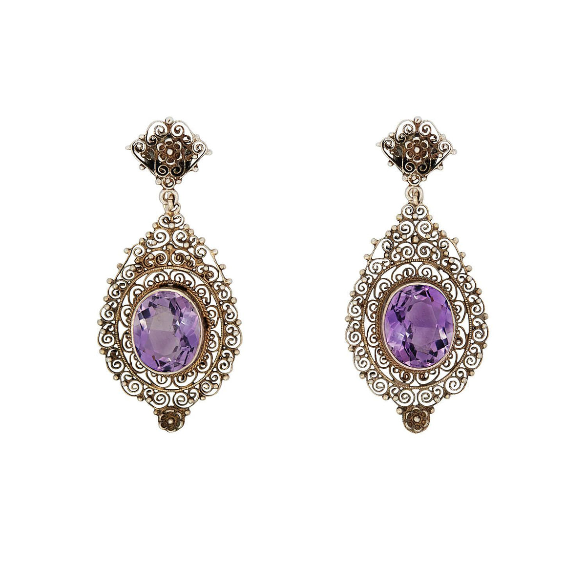 Edwardian Italian Silver Gilt Amethyst Earrings