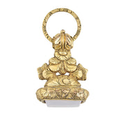 Victorian Gold Filled Chalcedony Ornate Repousse Floral Motif Fob