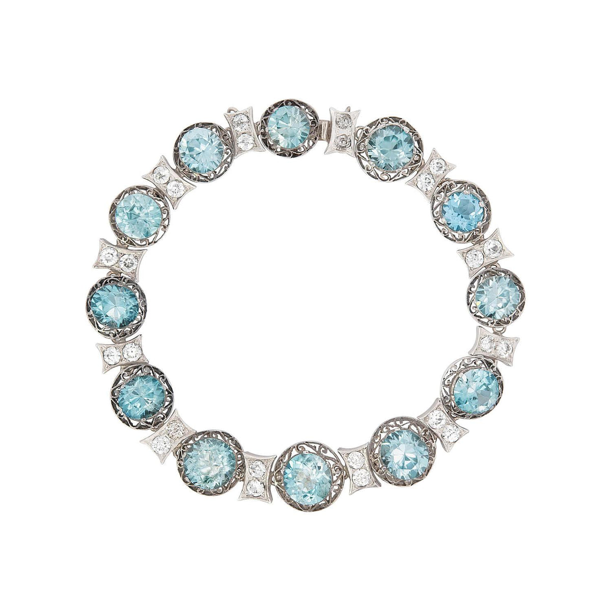 Edwardian 14k/Silver Diamond and Zircon Bracelet
