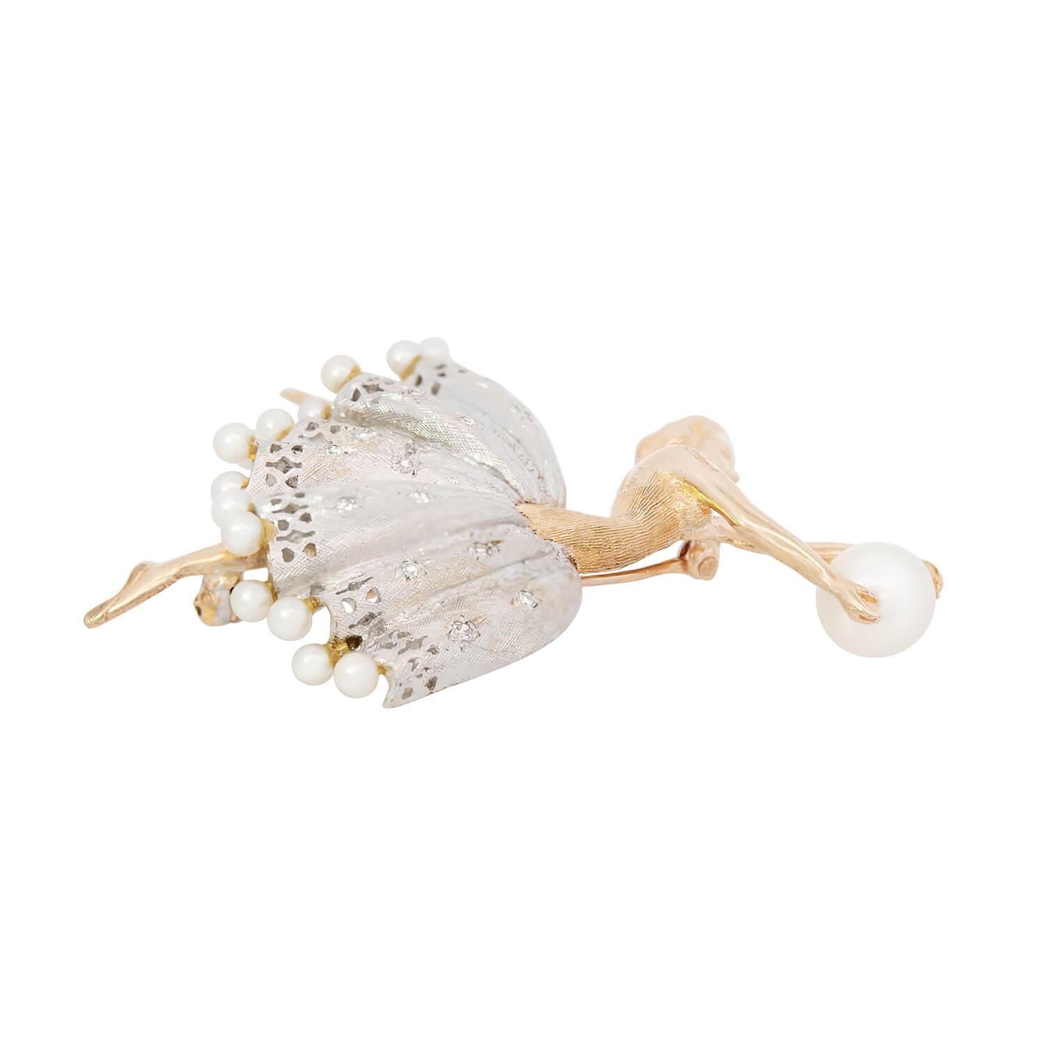 Vintage 14k Pearl Ballerina Pin