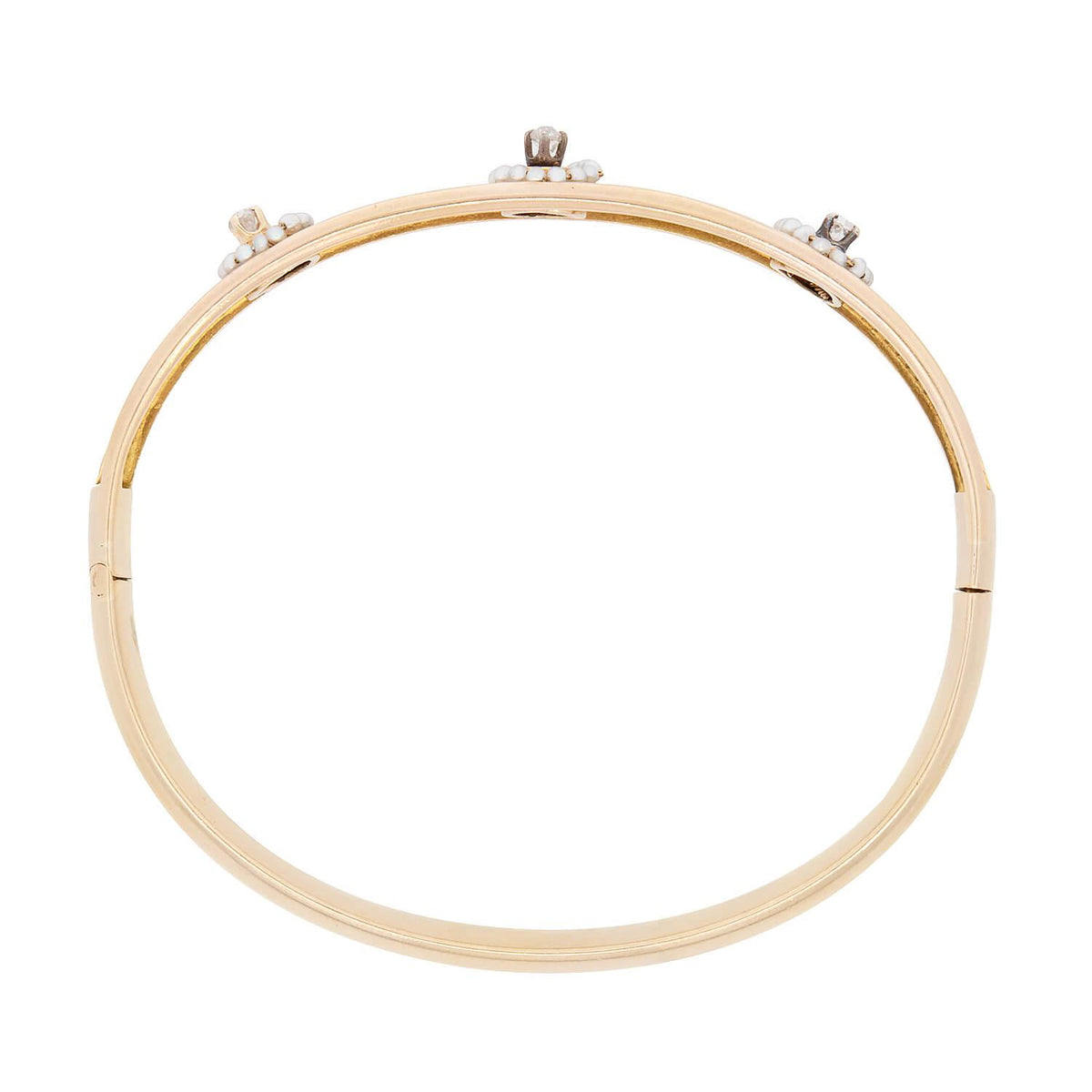 Victorian 15k Diamond, Pearl, and Enamel Bangle