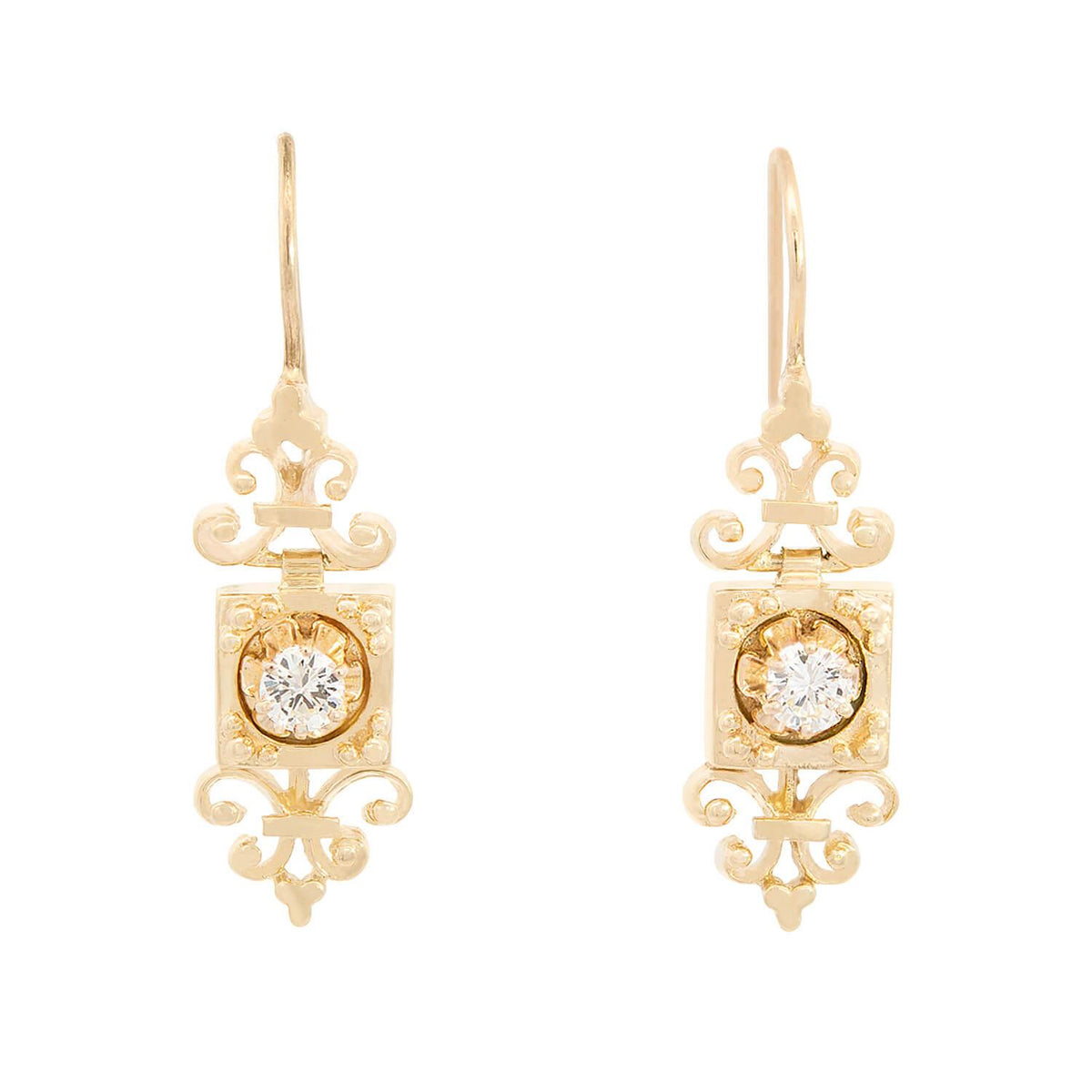Victorian Revival 14k Etruscan Diamond Earrings