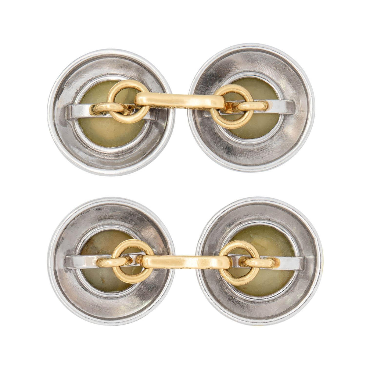Edwardian 14k and Platinum Chrysoberyl 5 Piece Cufflink Set