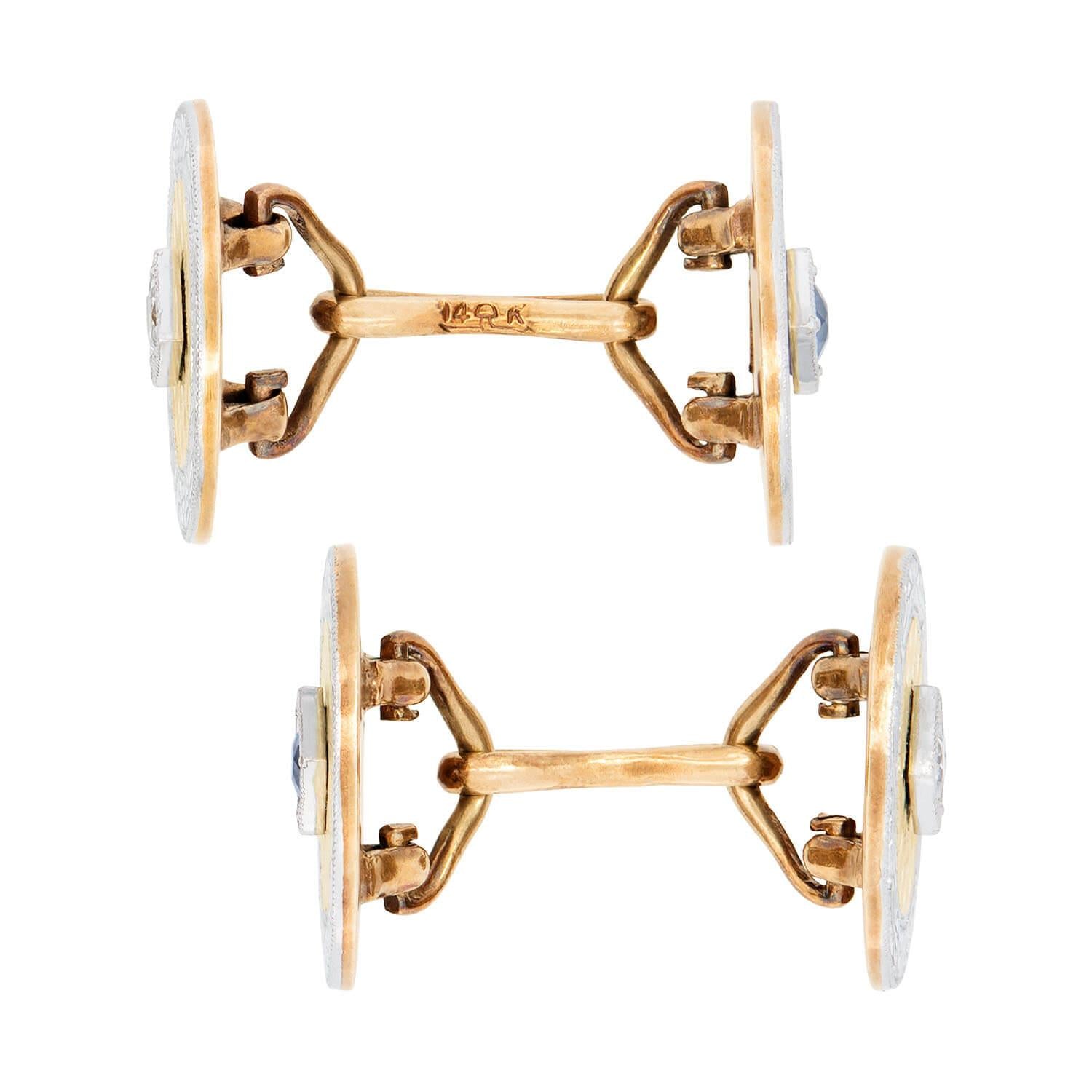 RIKER BROS Victorian 14k and Platinum Diamond and Topaz Cufflinks