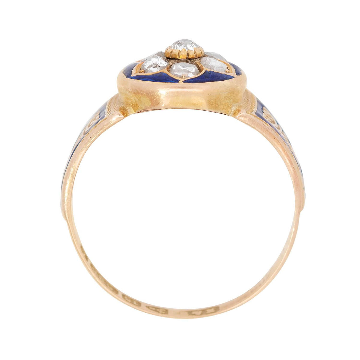 Victorian 15k Diamond and Enamel Floral Motif Ring