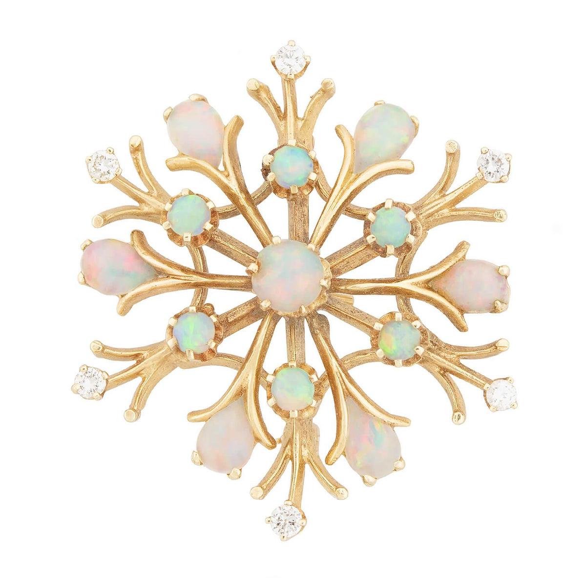 Retro 14k Opal and Diamond Snowflake Pin/Pendant