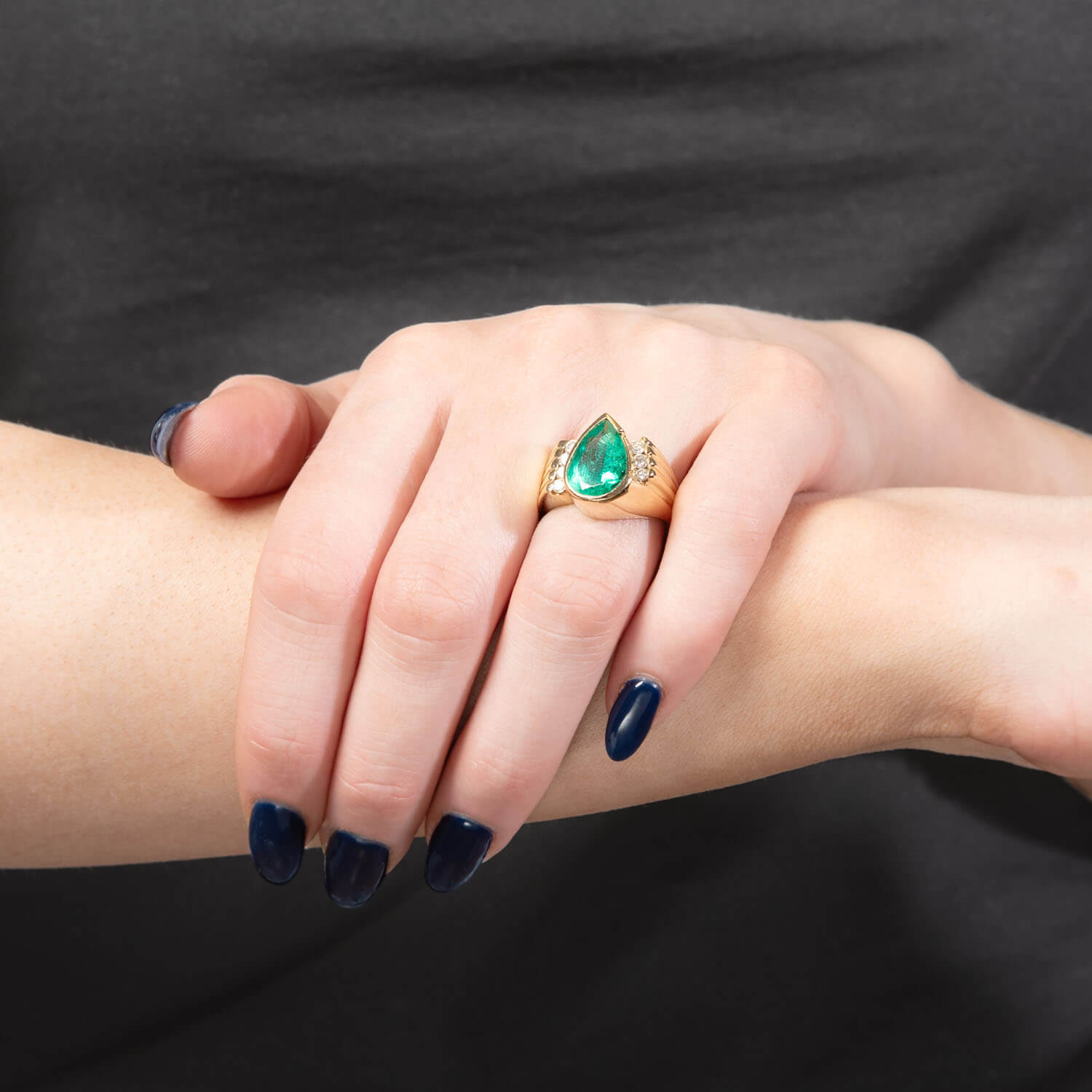 Retro 14k GIA Columbian Emerald and Diamond Ring 4ct