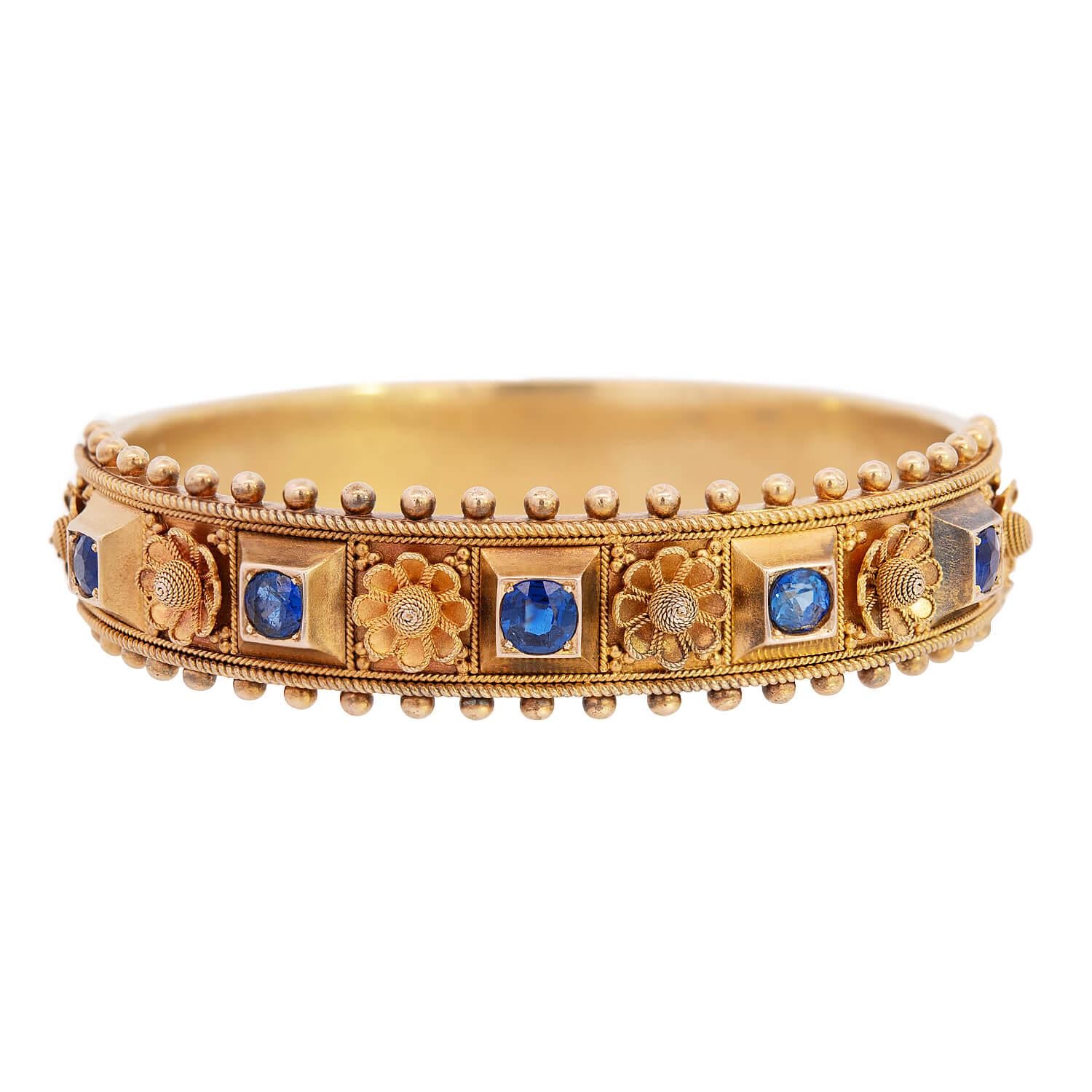 Victorian 14k Sapphire Floral Motif Bangle