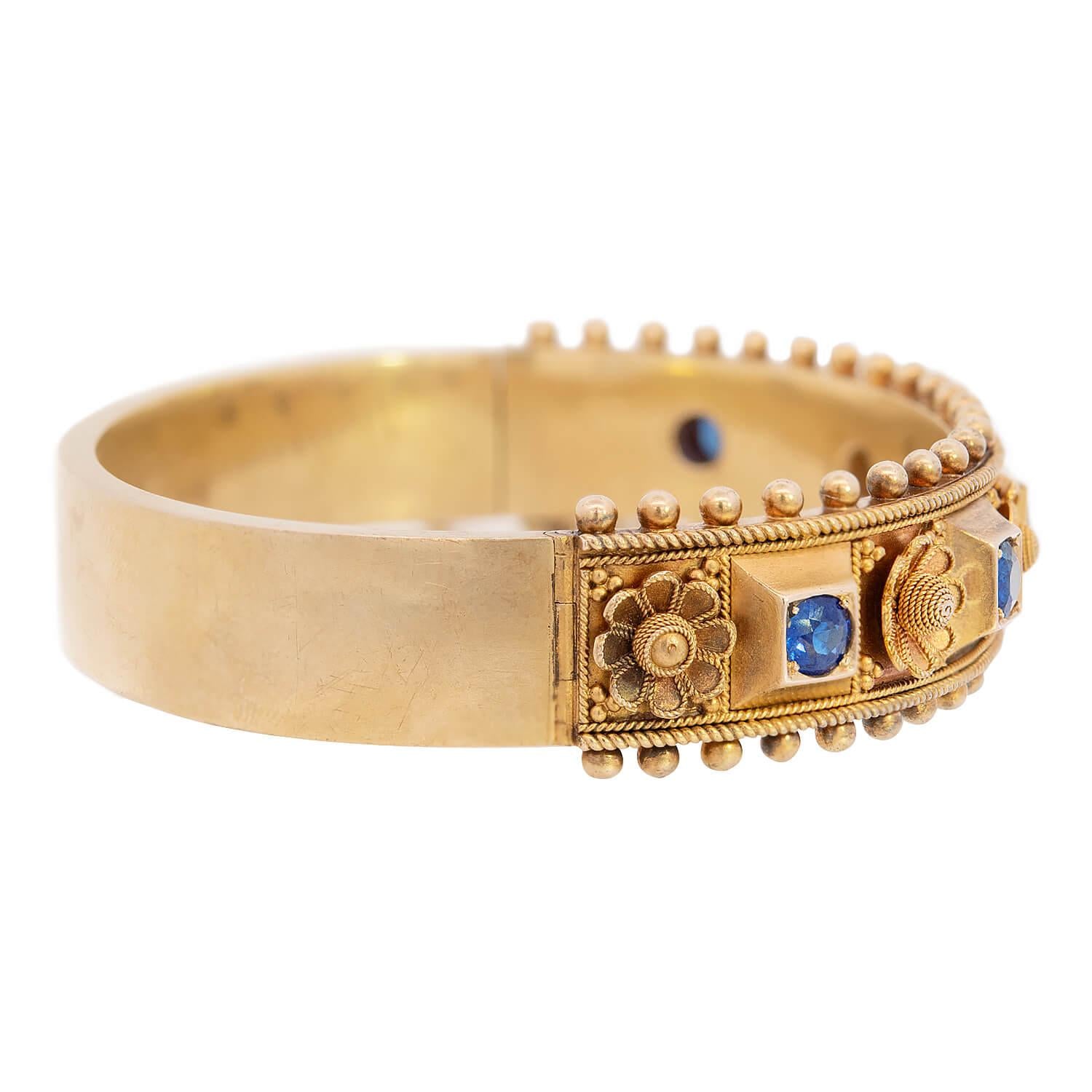 Victorian 14k Sapphire Floral Motif Bangle