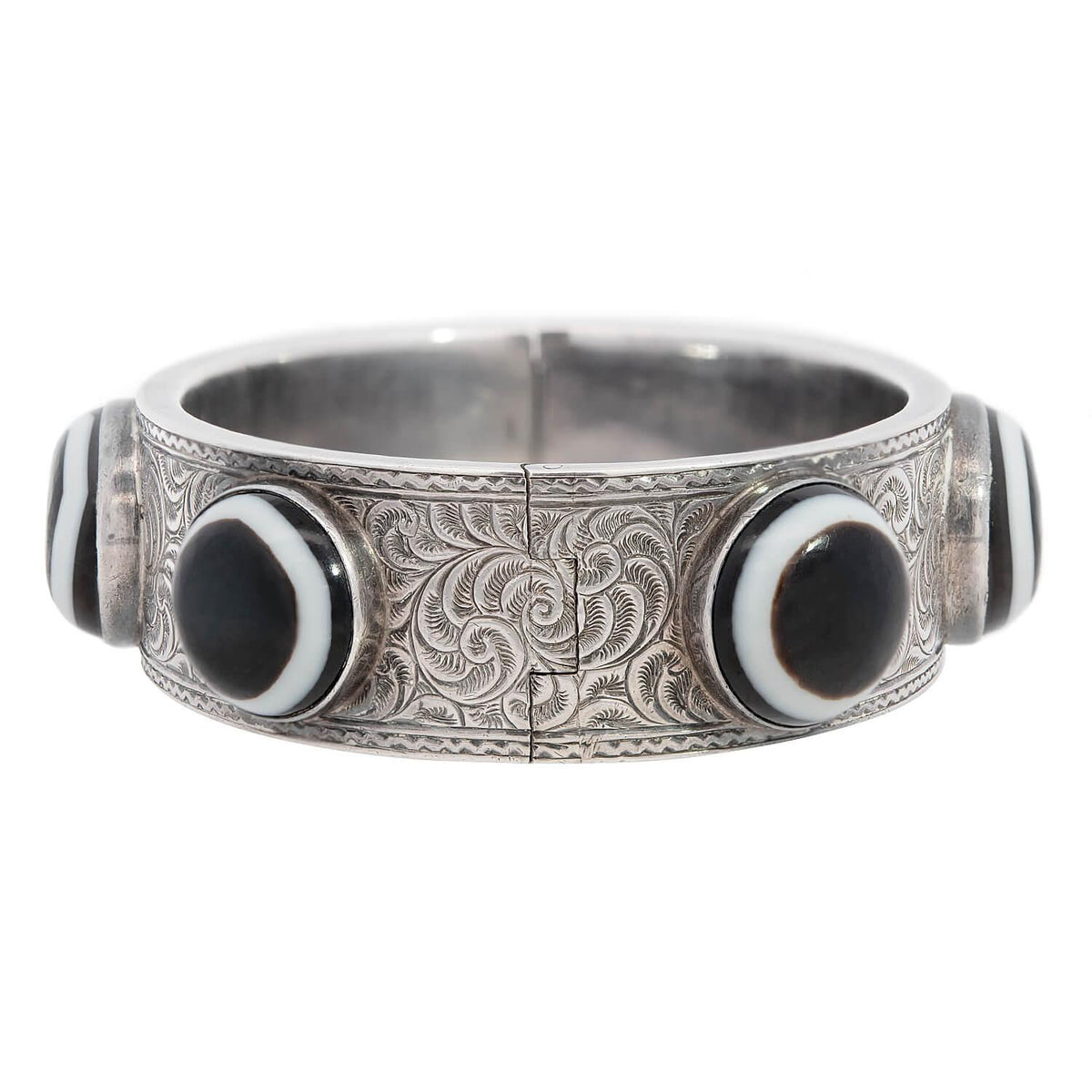 Victorian Sterling Silver Banded Agate Bangle