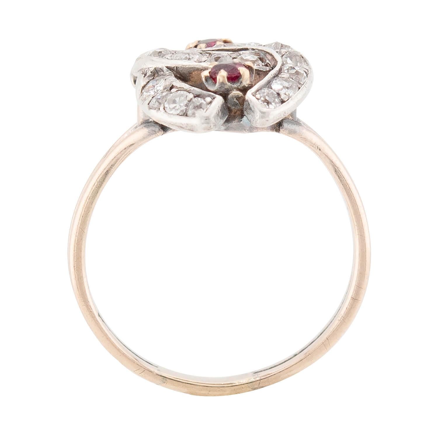 Victorian 14k/Sterling Silver Diamond and Ruby Double Horseshoe Ring