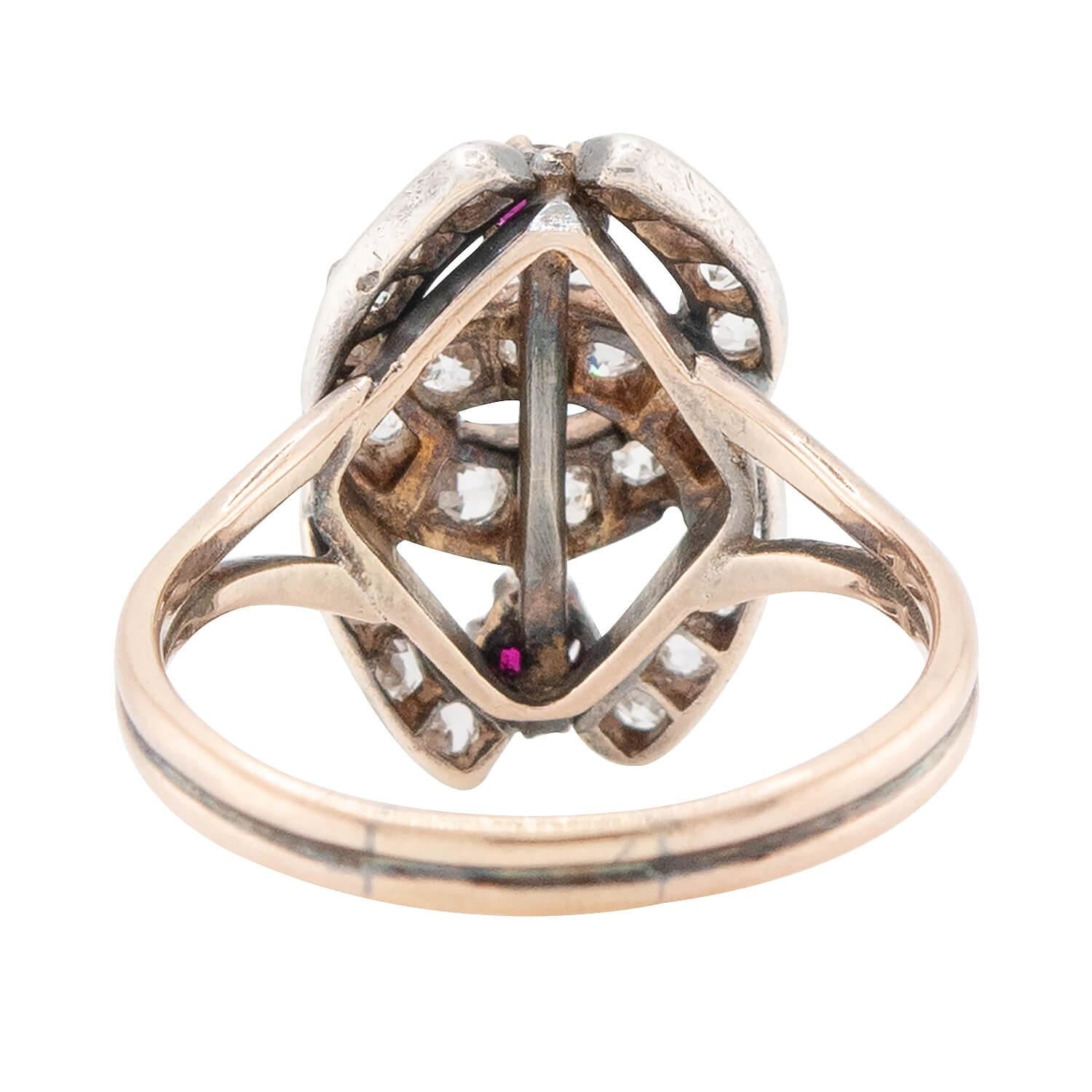 Victorian 14k/Sterling Silver Diamond and Ruby Double Horseshoe Ring